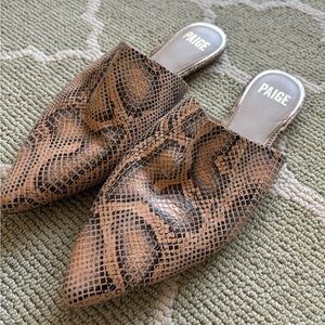 Paige Women's Brown pink Snake Print Mules size 8